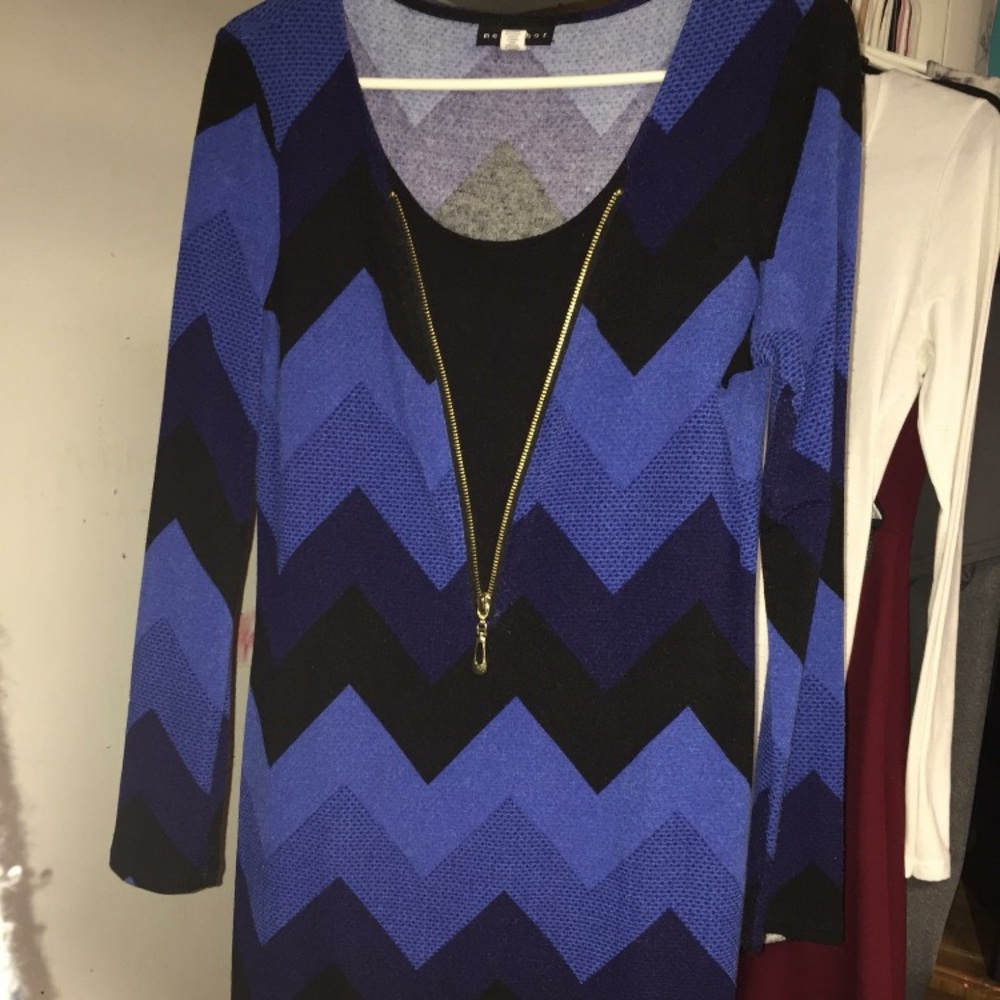 Blue and black zip up dress